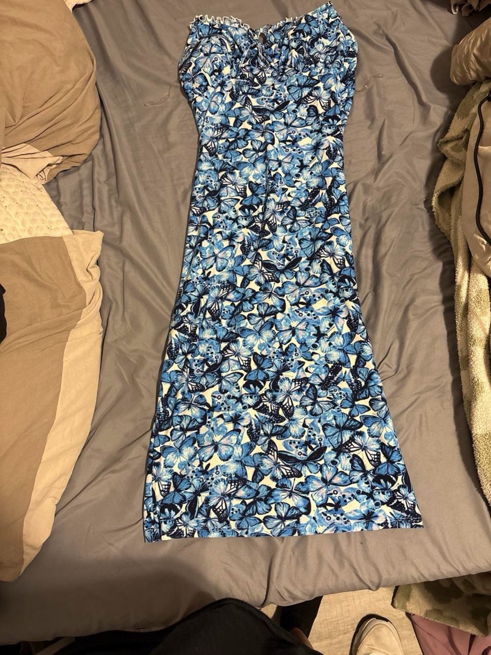 Blue Floral Adjustable Draw string Women's Dress